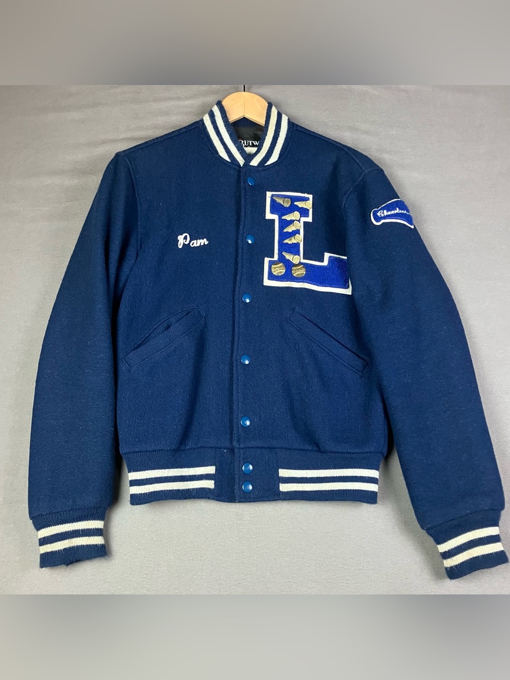 Vintage Butwin Varsity Letterman Jacket Navy Blue Wool Women’s Size 34 Cheer L.